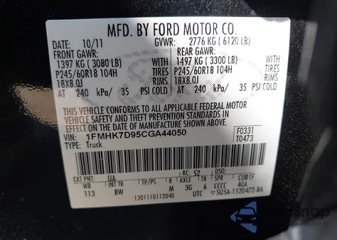 2012 Ford Explorer Xlt from USA, damaged, VIN 1FMHK7D95CGA44050